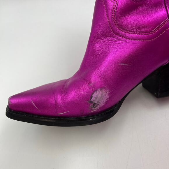 Jeffery Campbell Dagget Western Boot In Fuchsia Metallic Leather - Picture 7 of 13